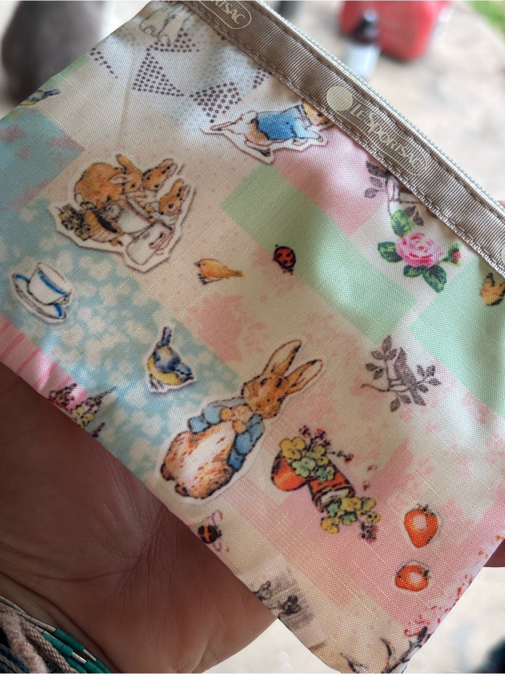 Lesporsac Pastel Bunny Print Pouch - Soft Pink & Mint
